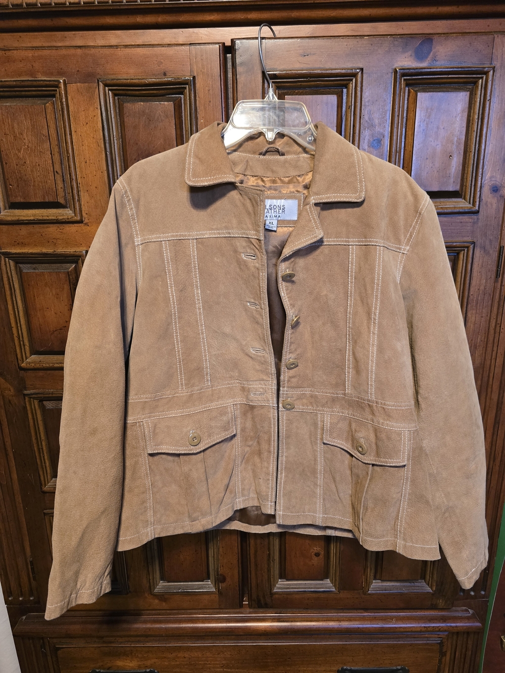 Wilsons Leather Women’s Tan Leather Jacket Button Front Lined Point Collar XL